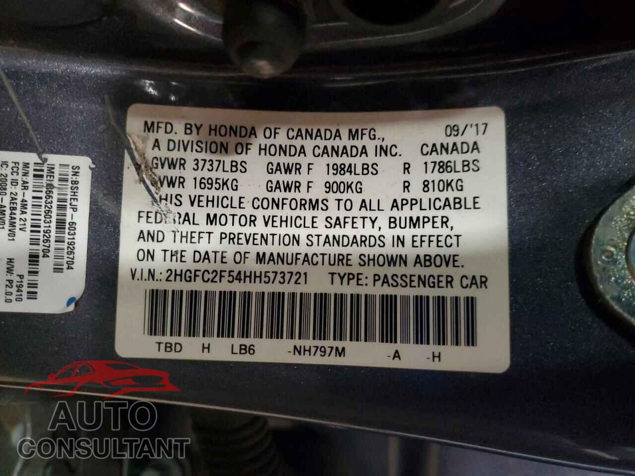 HONDA CIVIC 2017 - 2HGFC2F54HH573721