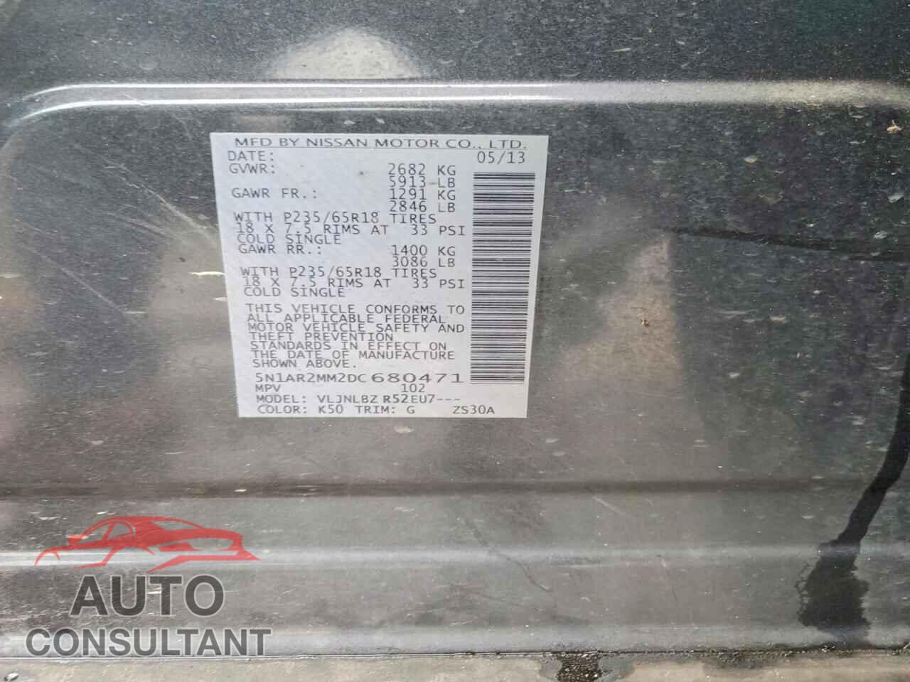 NISSAN PATHFINDER 2013 - 5N1AR2MM2DC680471