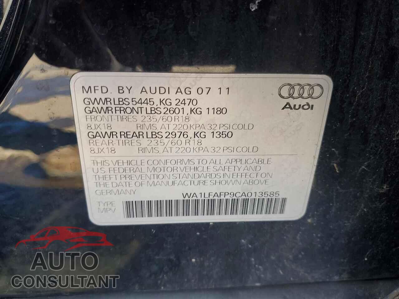 AUDI Q5 2012 - WA1LFAFP9CA013585