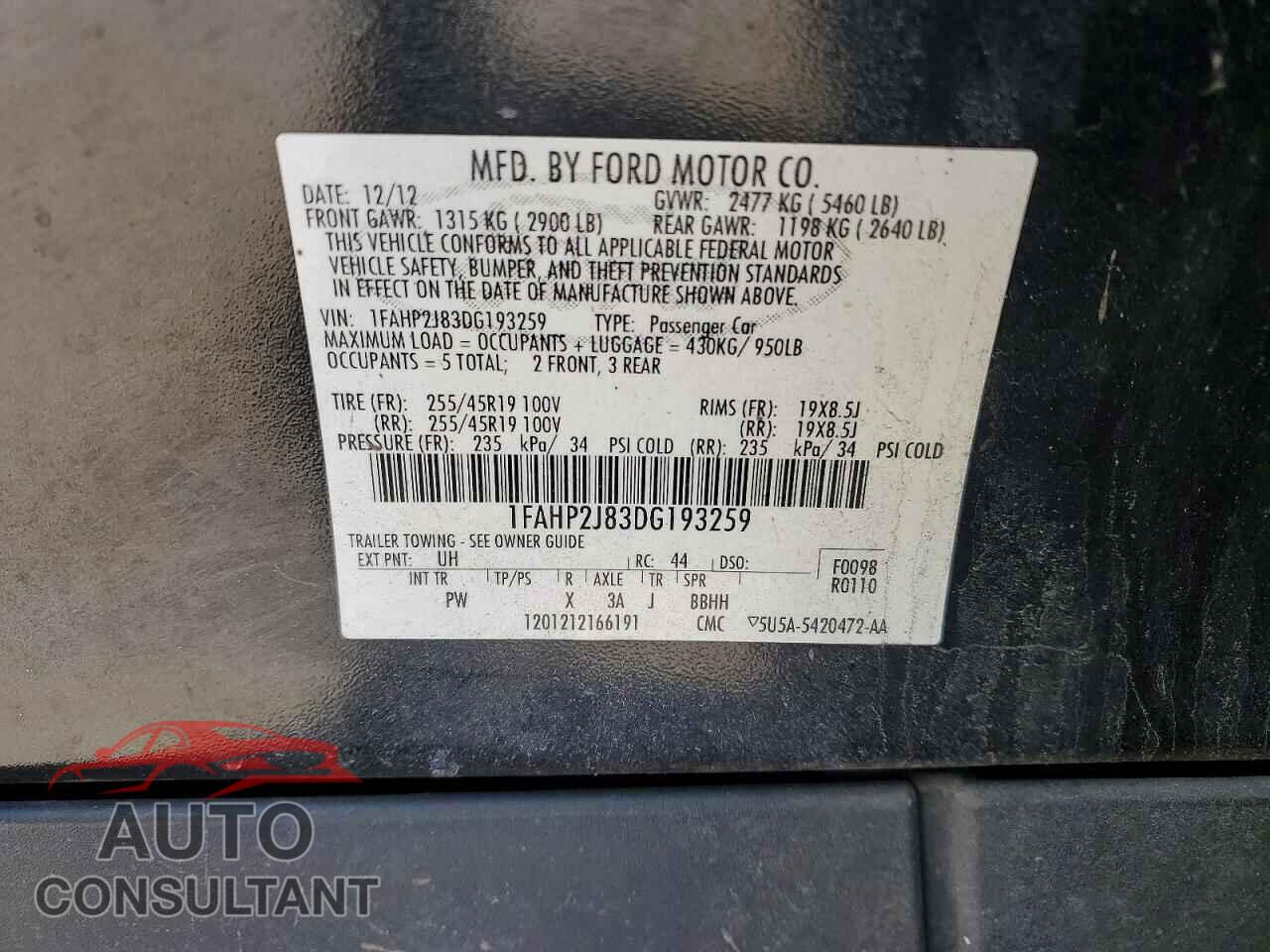 FORD TAURUS 2013 - 1FAHP2J83DG193259