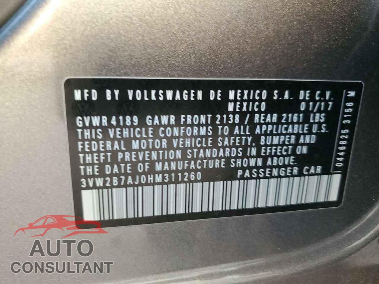 VOLKSWAGEN JETTA 2017 - 3VW2B7AJ0HM311260