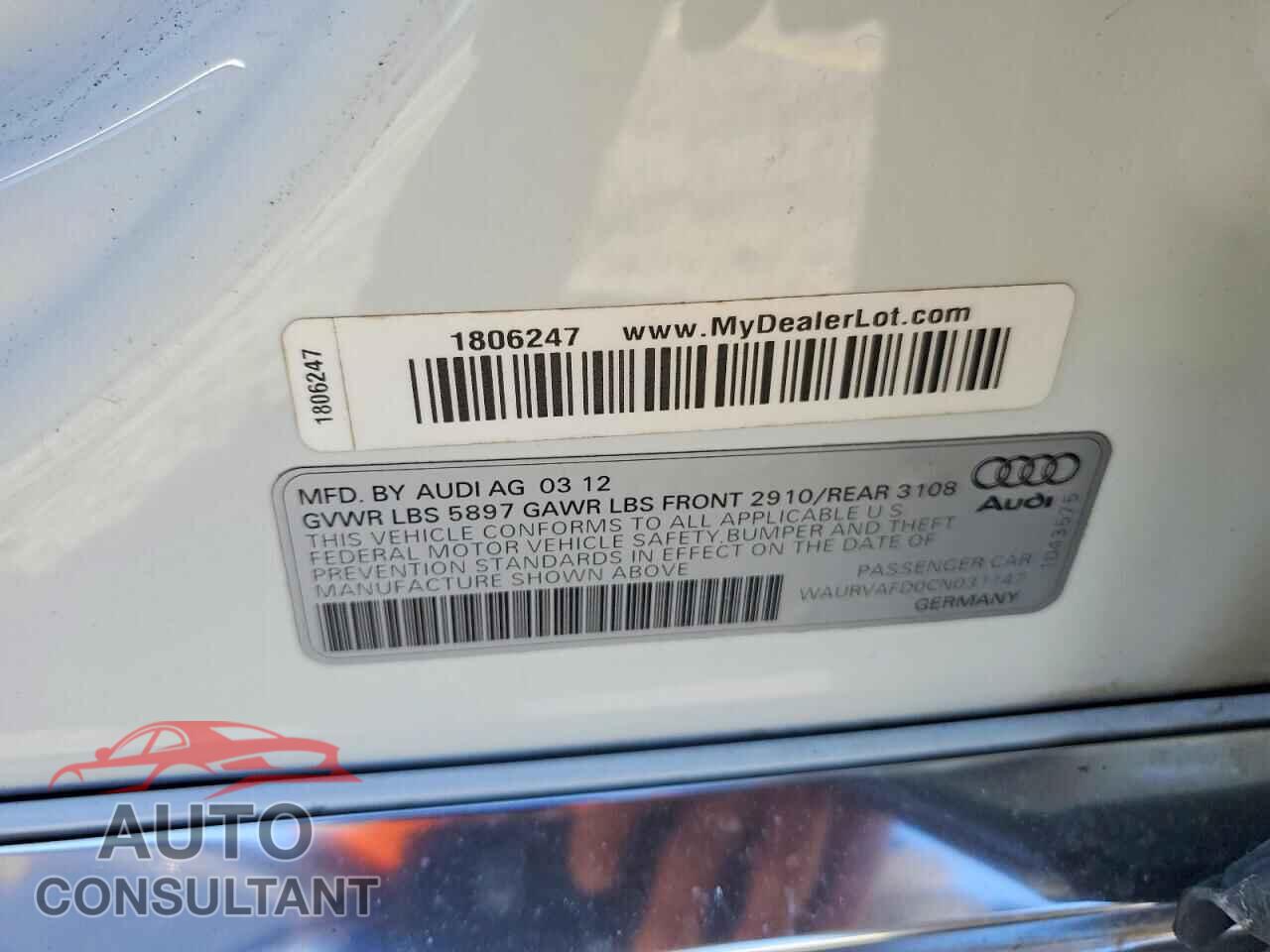 AUDI A8 2012 - WAURVAFD0CN031147
