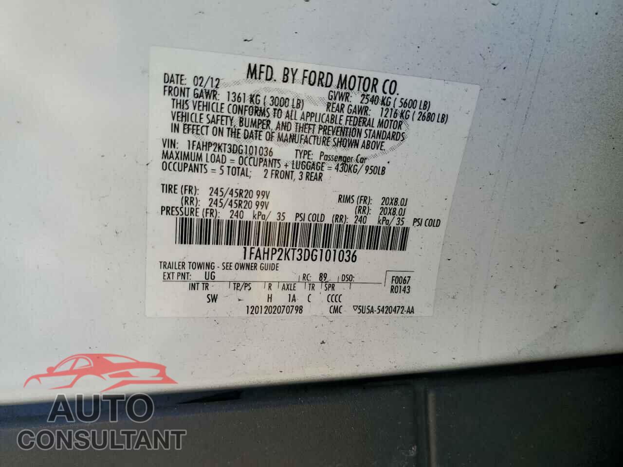 FORD TAURUS 2013 - 1FAHP2KT3DG101036
