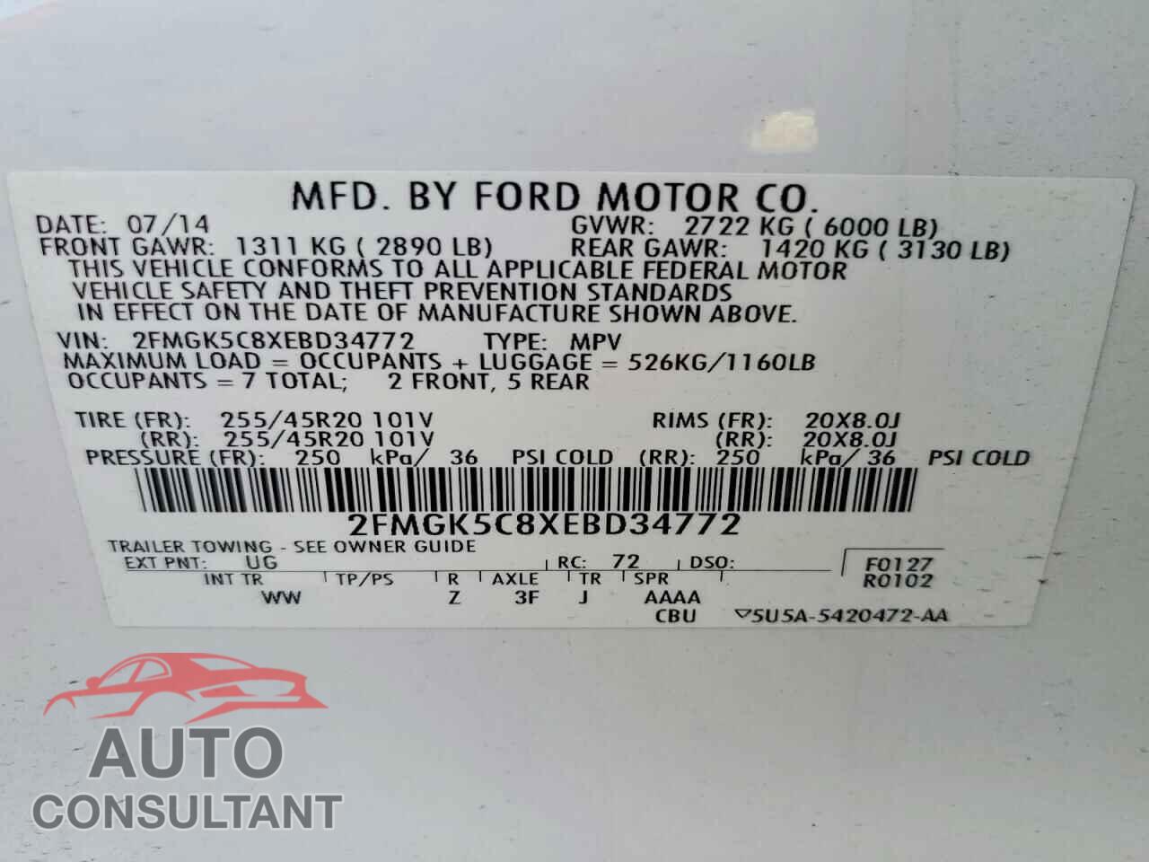 FORD FLEX 2014 - 2FMGK5C8XEBD34772