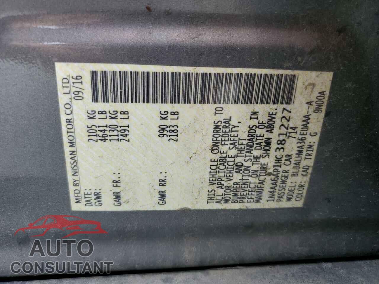 NISSAN MAXIMA 2017 - 1N4AA6AP1HC381227
