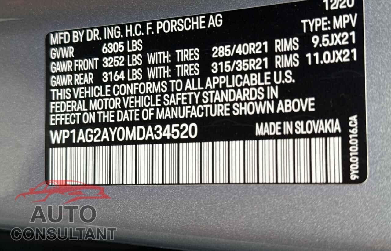 PORSCHE CAYENNE 2021 - WP1AG2AY0MDA34520