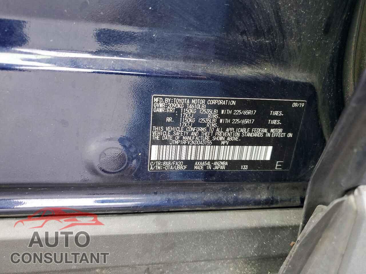 TOYOTA RAV4 2019 - JTMP1RFV2KD043155