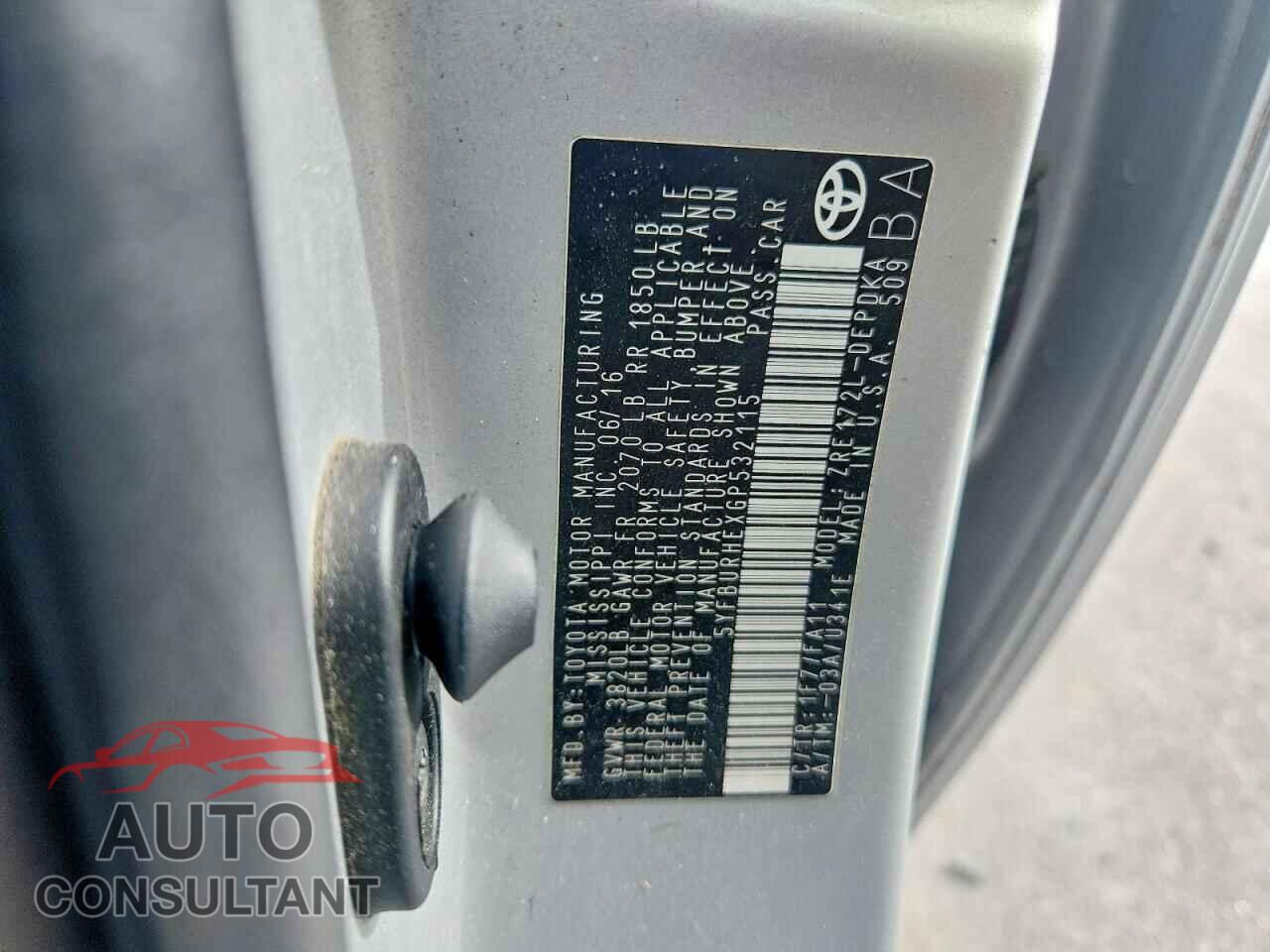 TOYOTA COROLLA 2016 - 5YFBURHEXGP532115