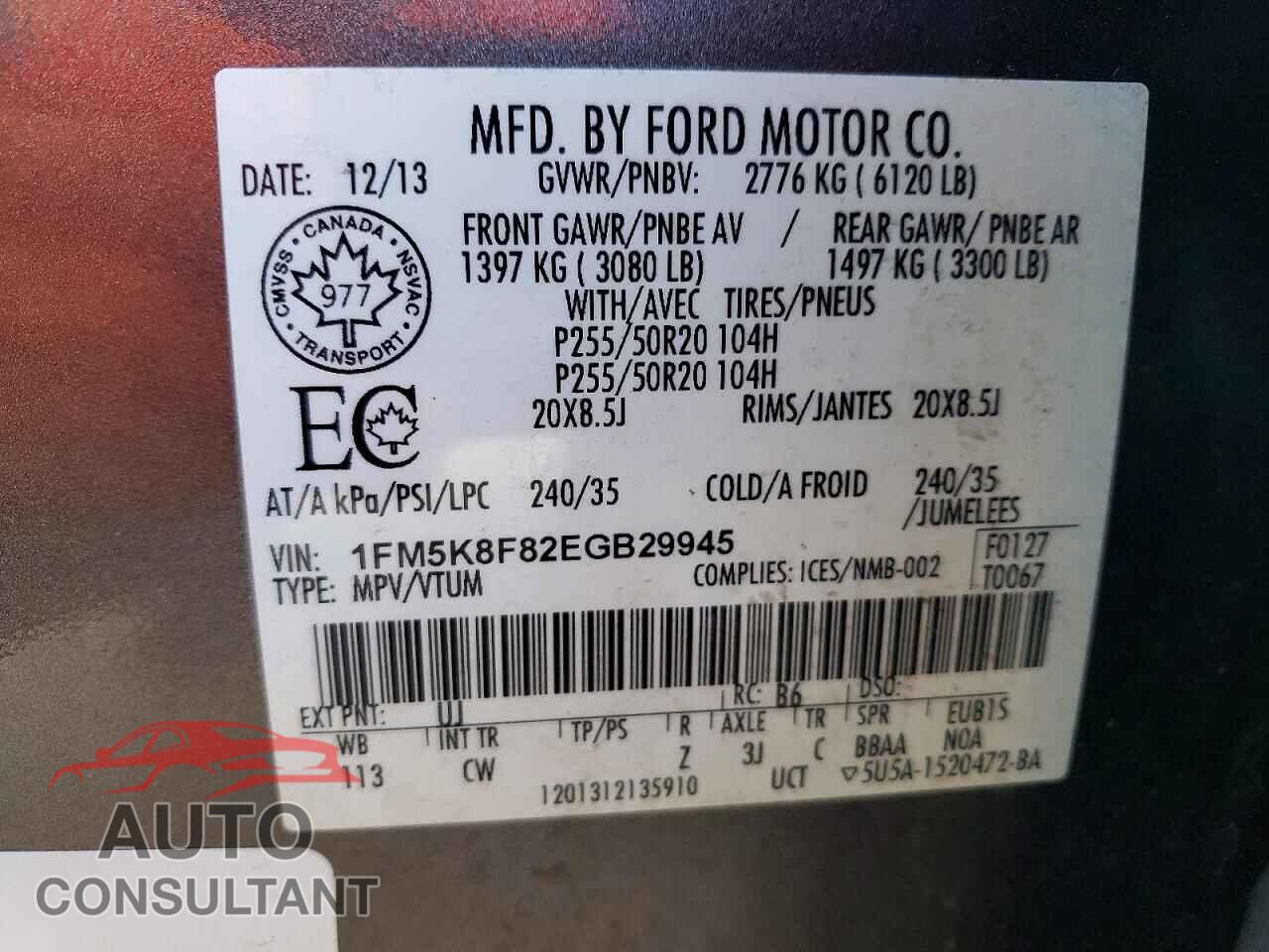 FORD EXPLORER 2014 - 1FM5K8F82EGB29945