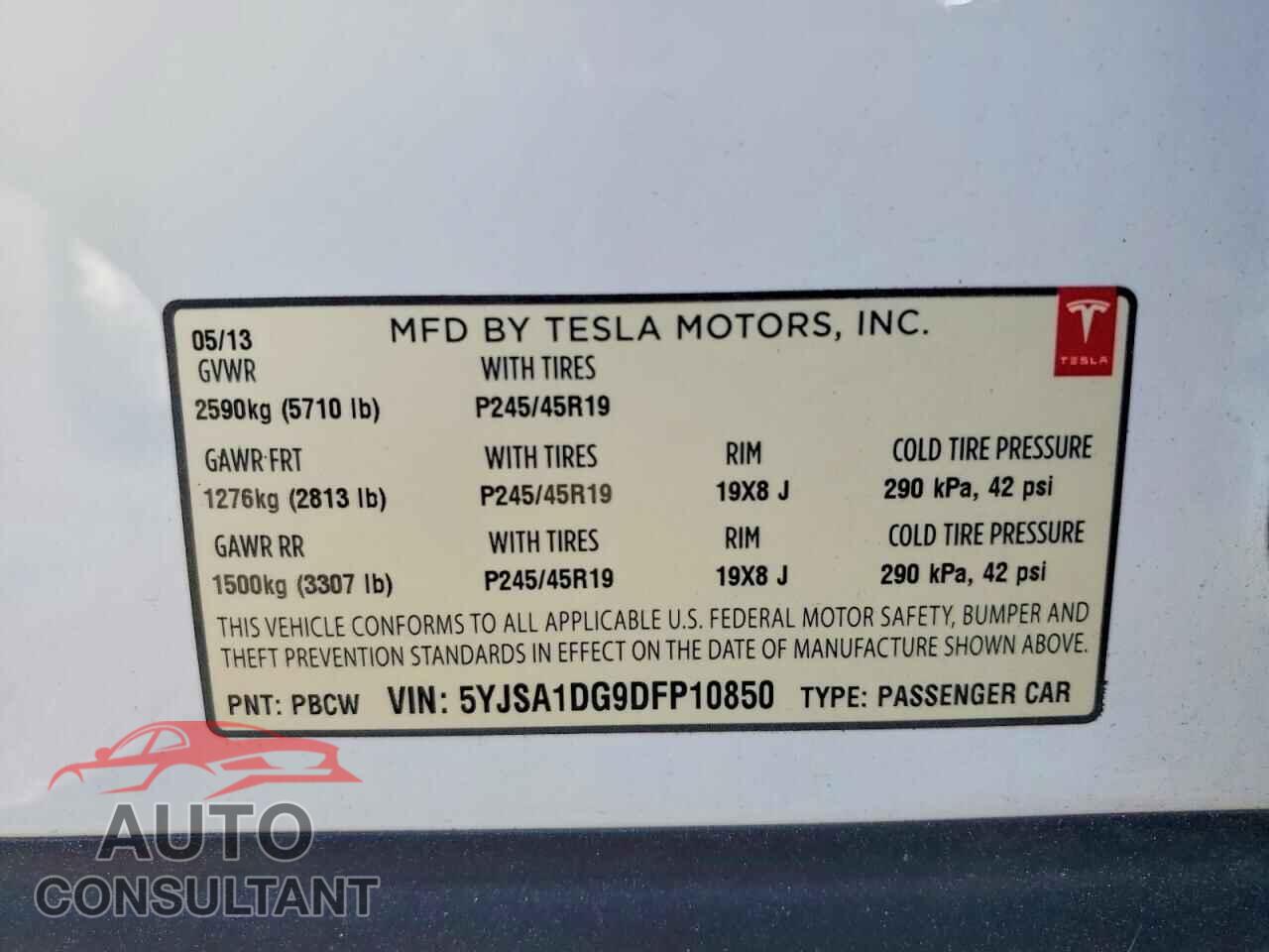 TESLA MODEL S 2013 - 5YJSA1DG9DFP10850