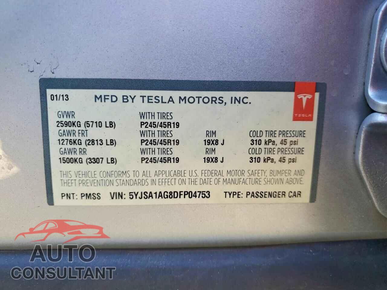 TESLA MODEL S 2013 - 5YJSA1AG8DFP04753