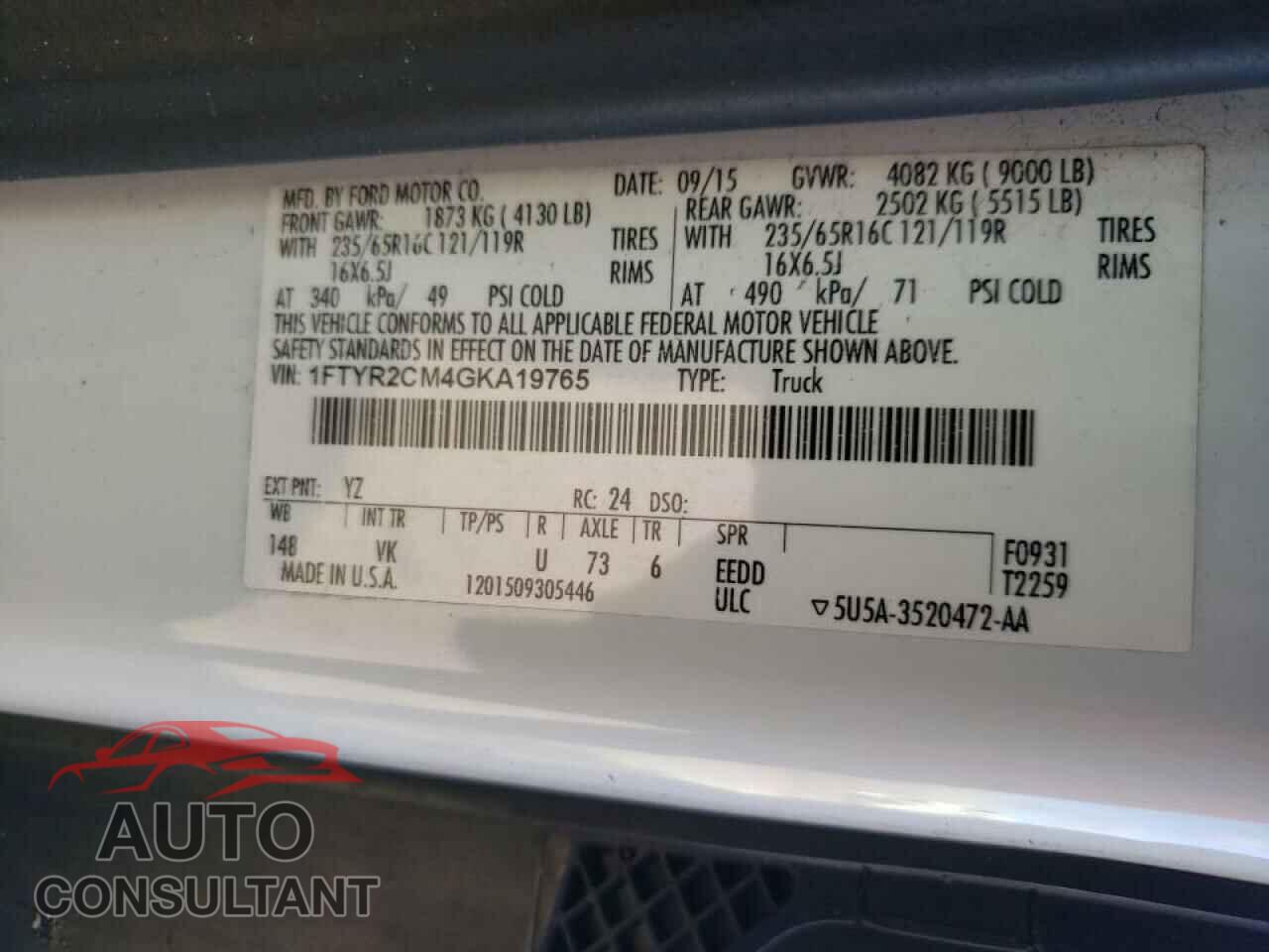 FORD TRANSIT CO 2016 - 1FTYR2CM4GKA19765