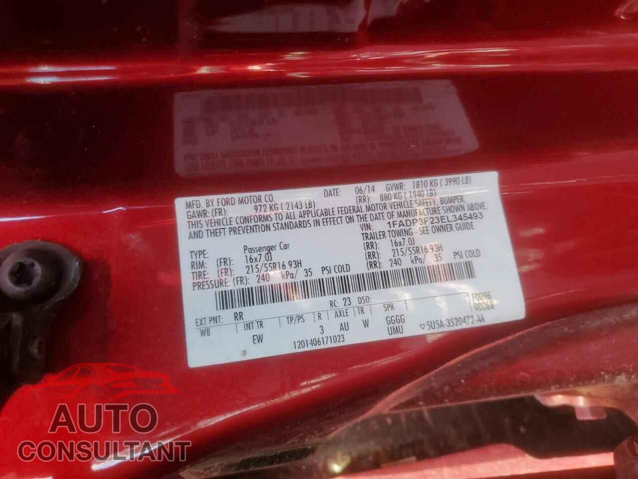FORD FOCUS 2014 - 1FADP3F23EL345493