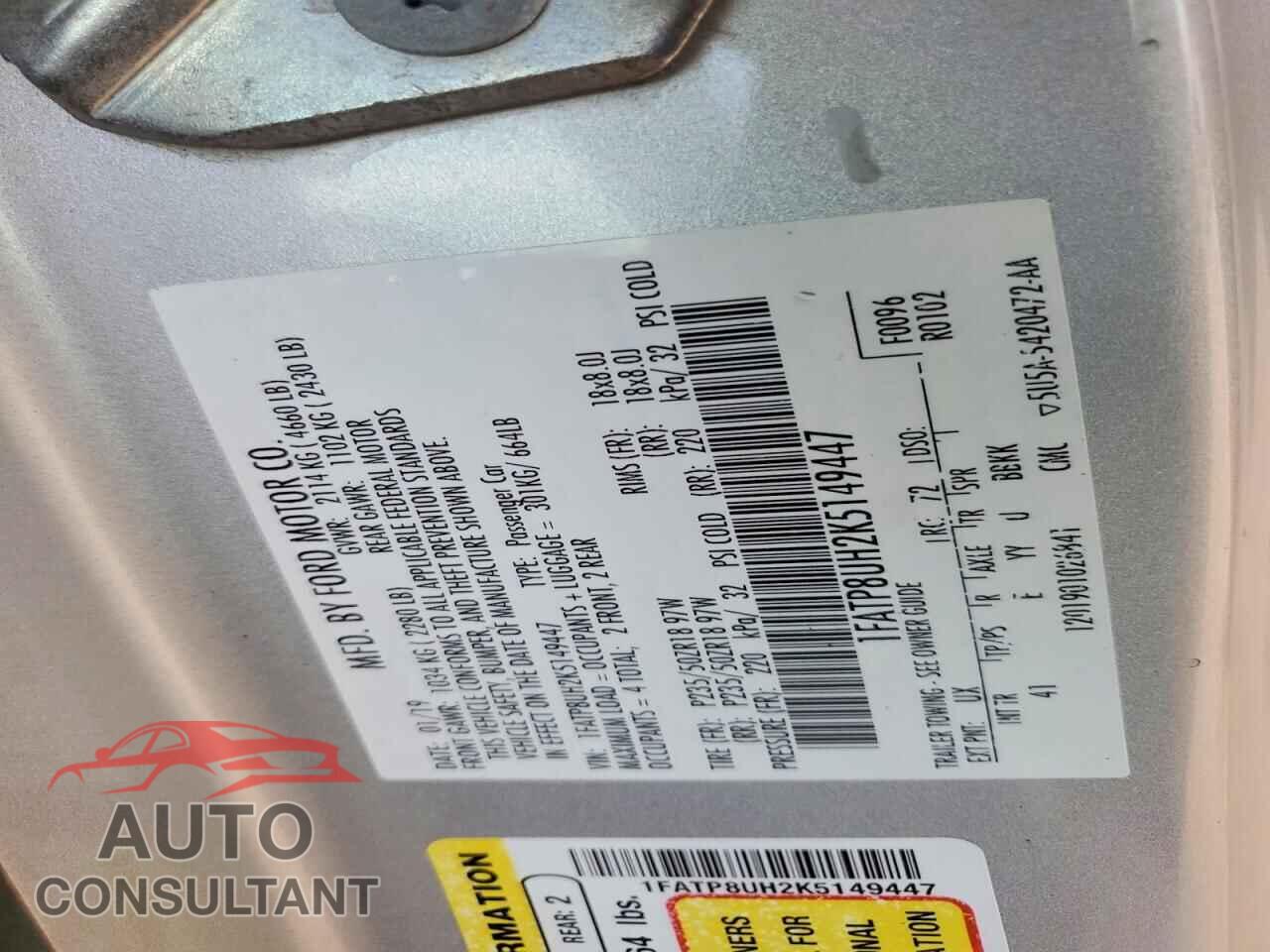FORD MUSTANG 2019 - 1FATP8UH2K5149447