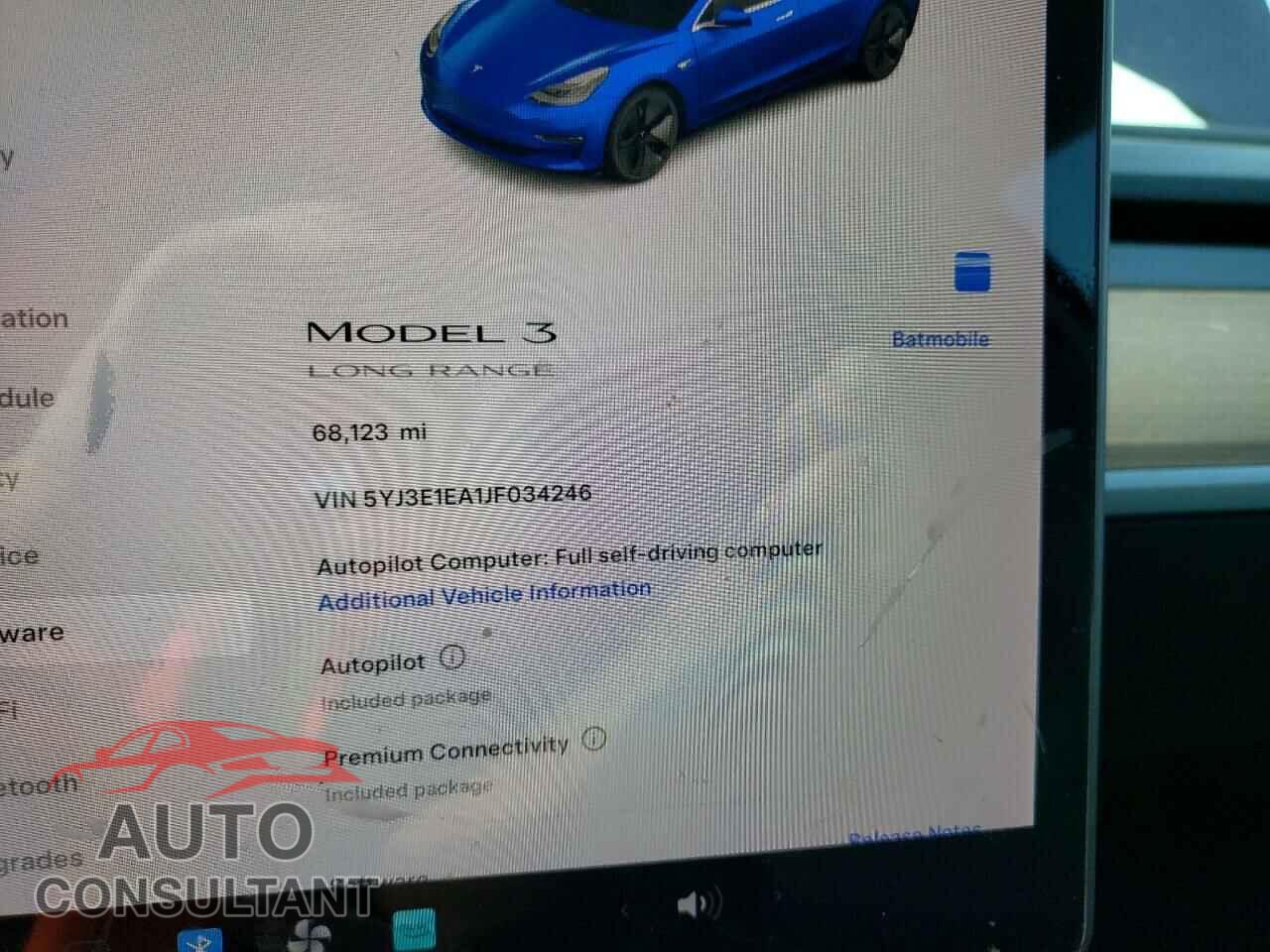 TESLA MODEL 3 2018 - 5YJ3E1EA1JF034246