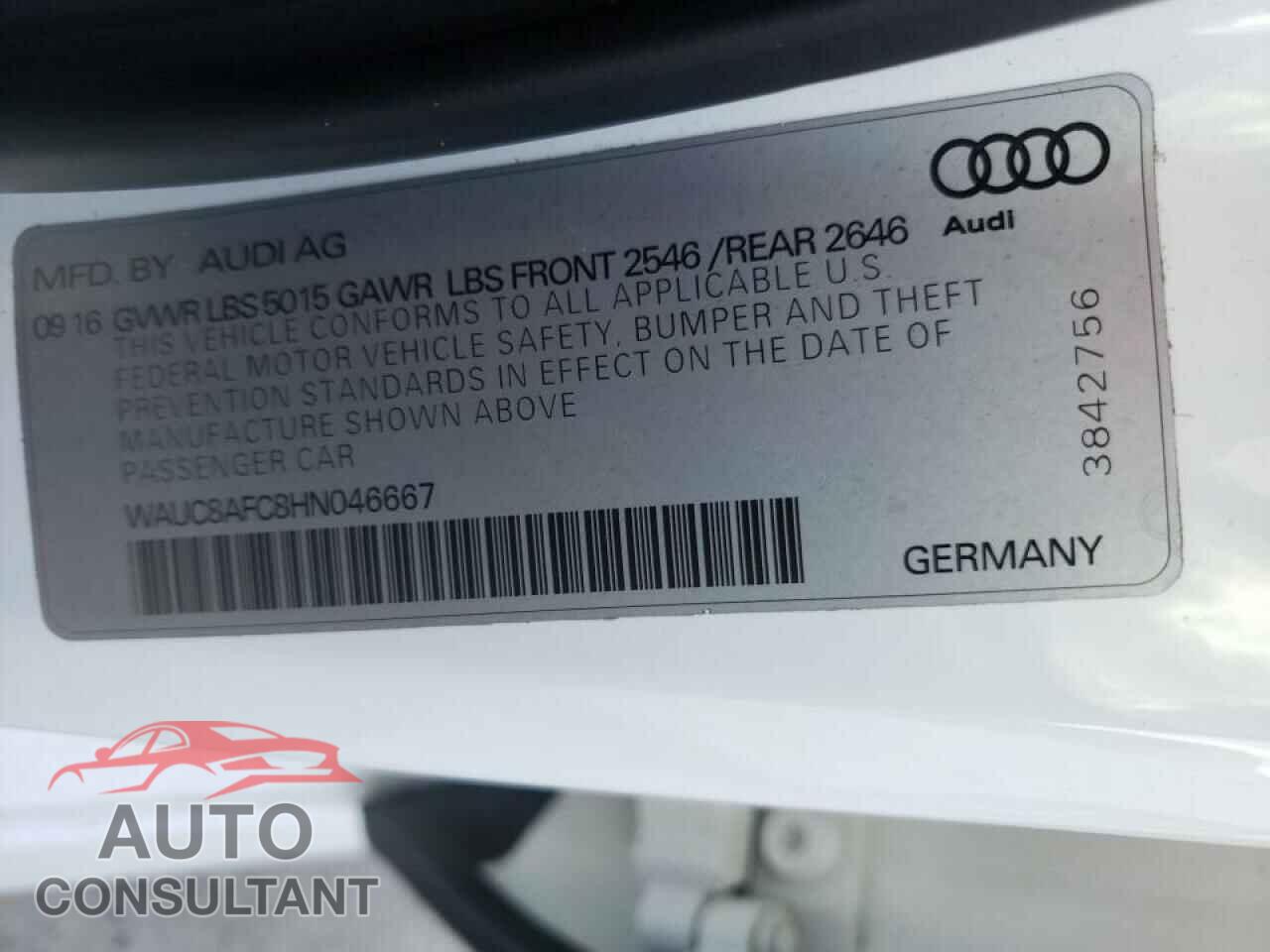 AUDI A6 2017 - WAUC8AFC8HN046667