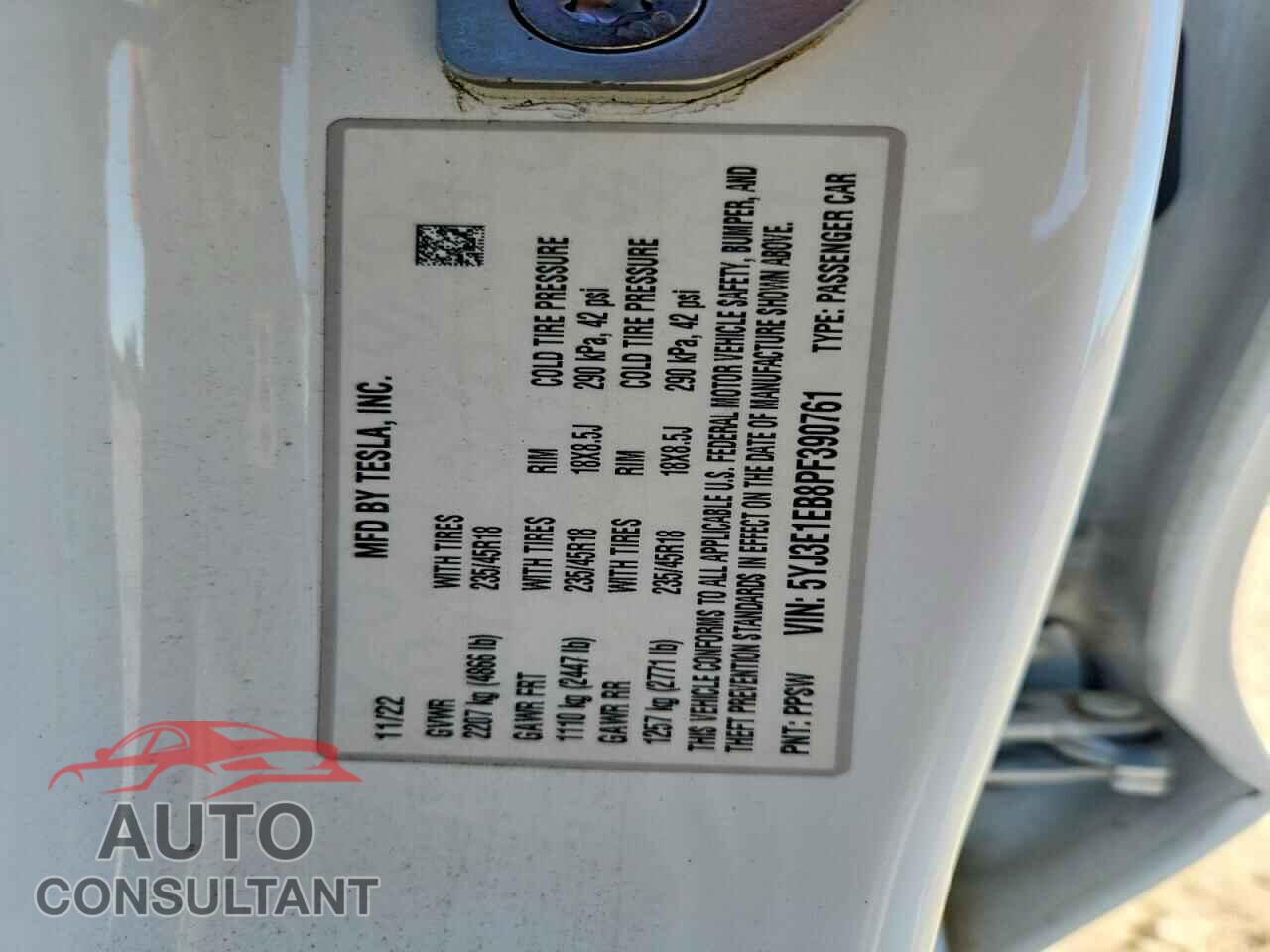 TESLA MODEL 3 2023 - 5YJ3E1EB8PF390761
