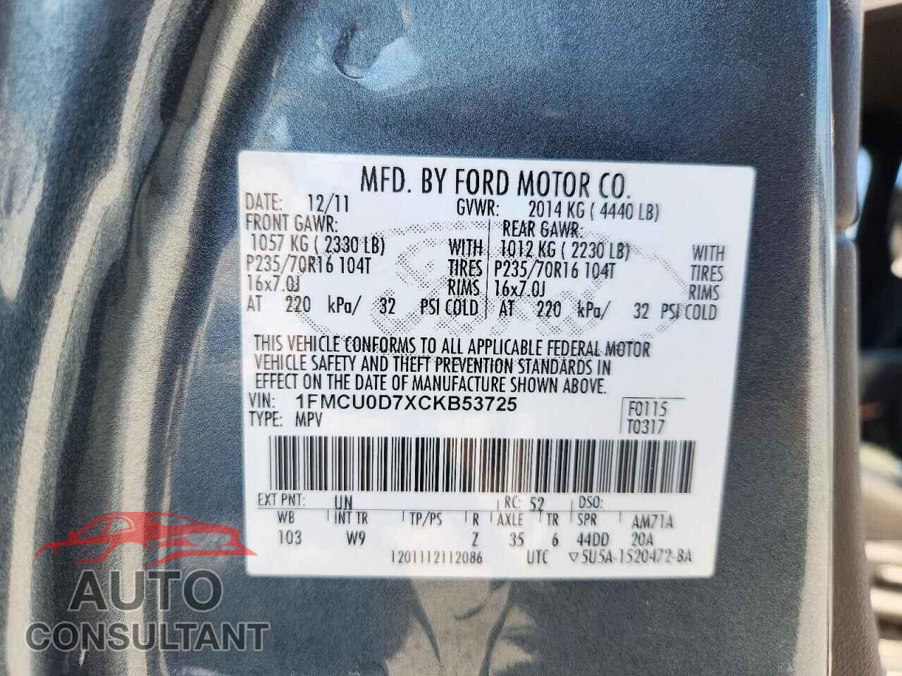 FORD ESCAPE 2012 - 1FMCU0D7XCKB53725