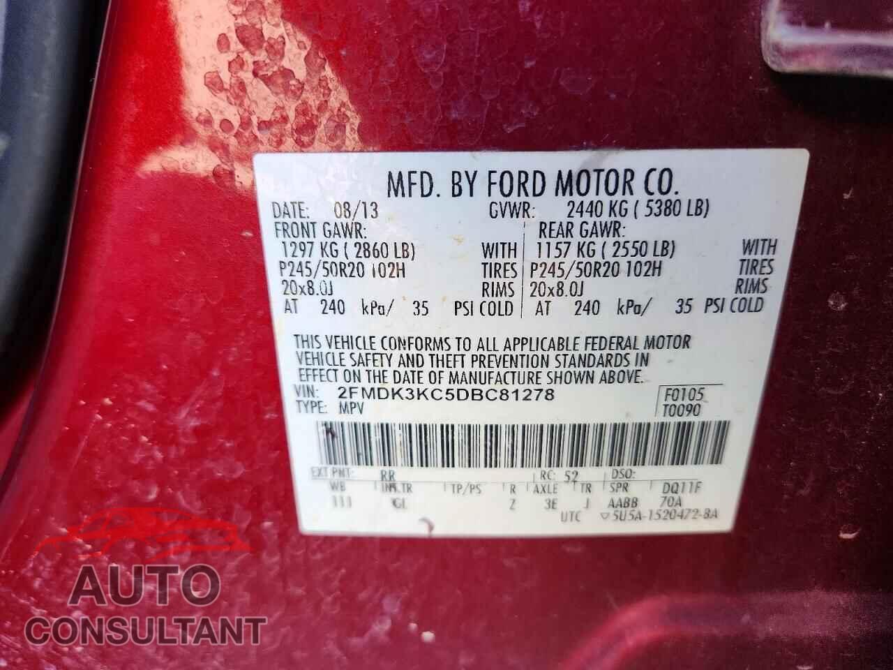FORD EDGE 2013 - 2FMDK3KC5DBC81278
