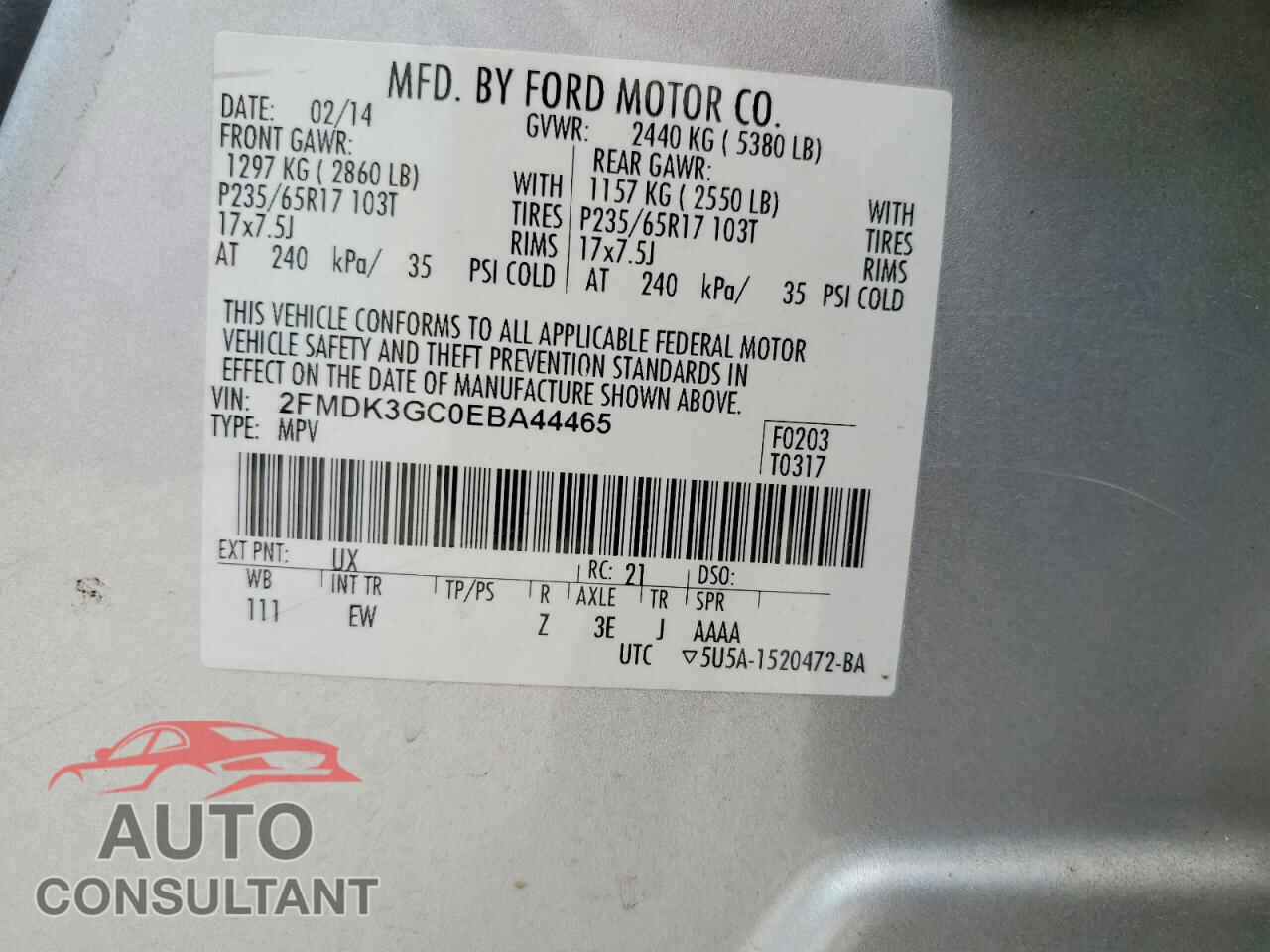 FORD EDGE 2014 - 2FMDK3GC0EBA44465