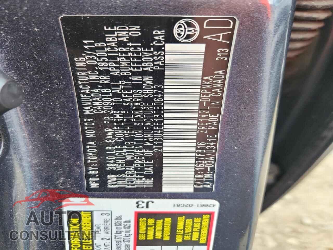 TOYOTA COROLLA 2011 - 2T1BU4EE1BC606473