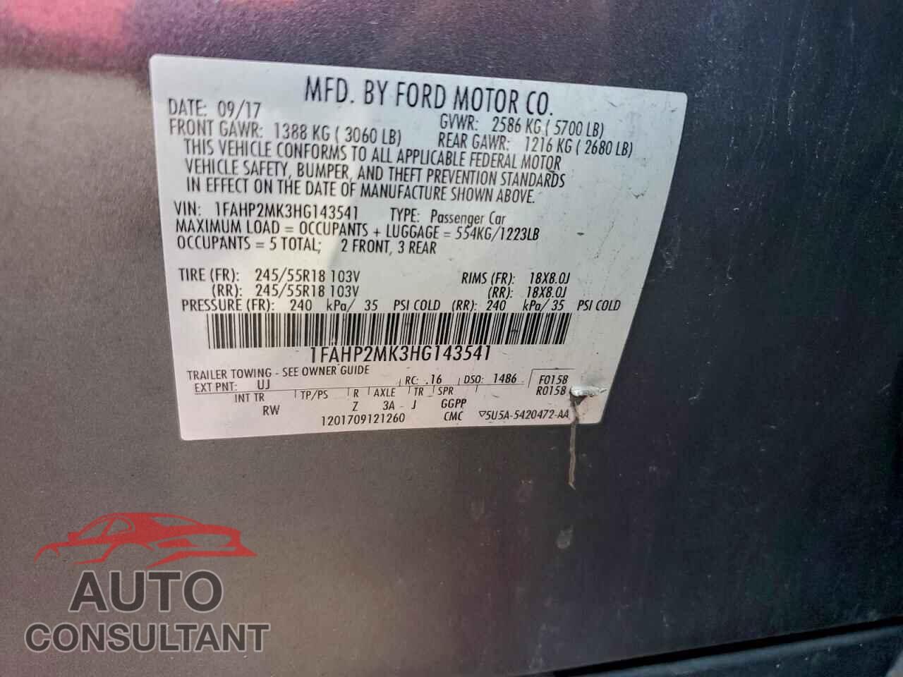 FORD TAURUS 2017 - 1FAHP2MK3HG143541