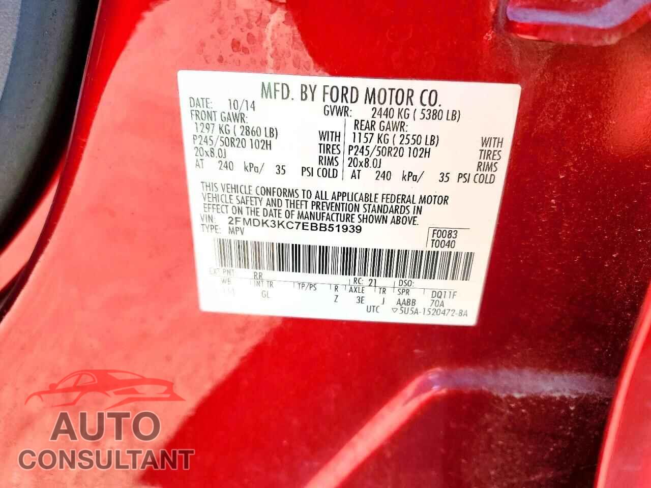 FORD EDGE 2014 - 2FMDK3KC7EBB51939