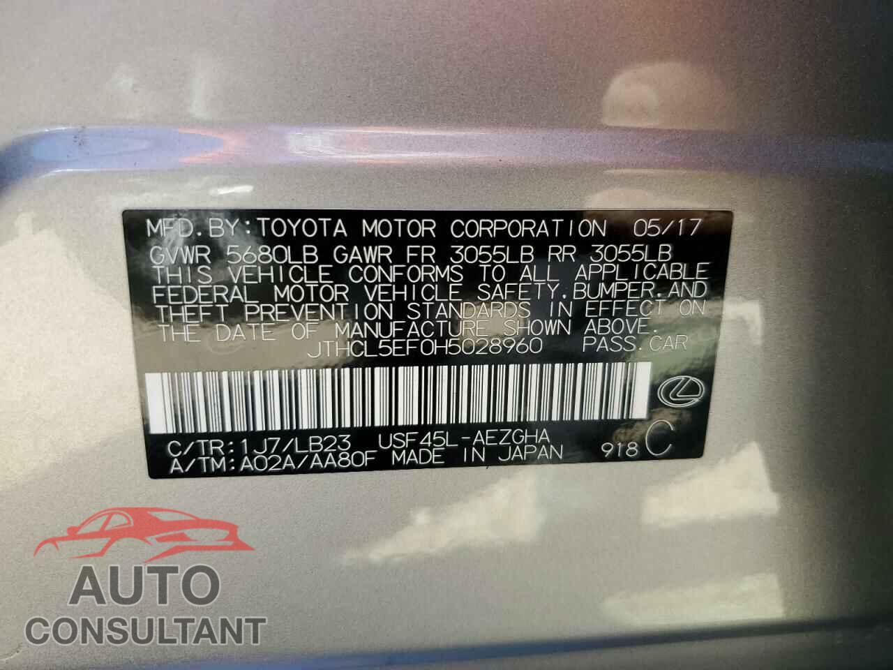 LEXUS LS460 2017 - JTHCL5EF0H5028960