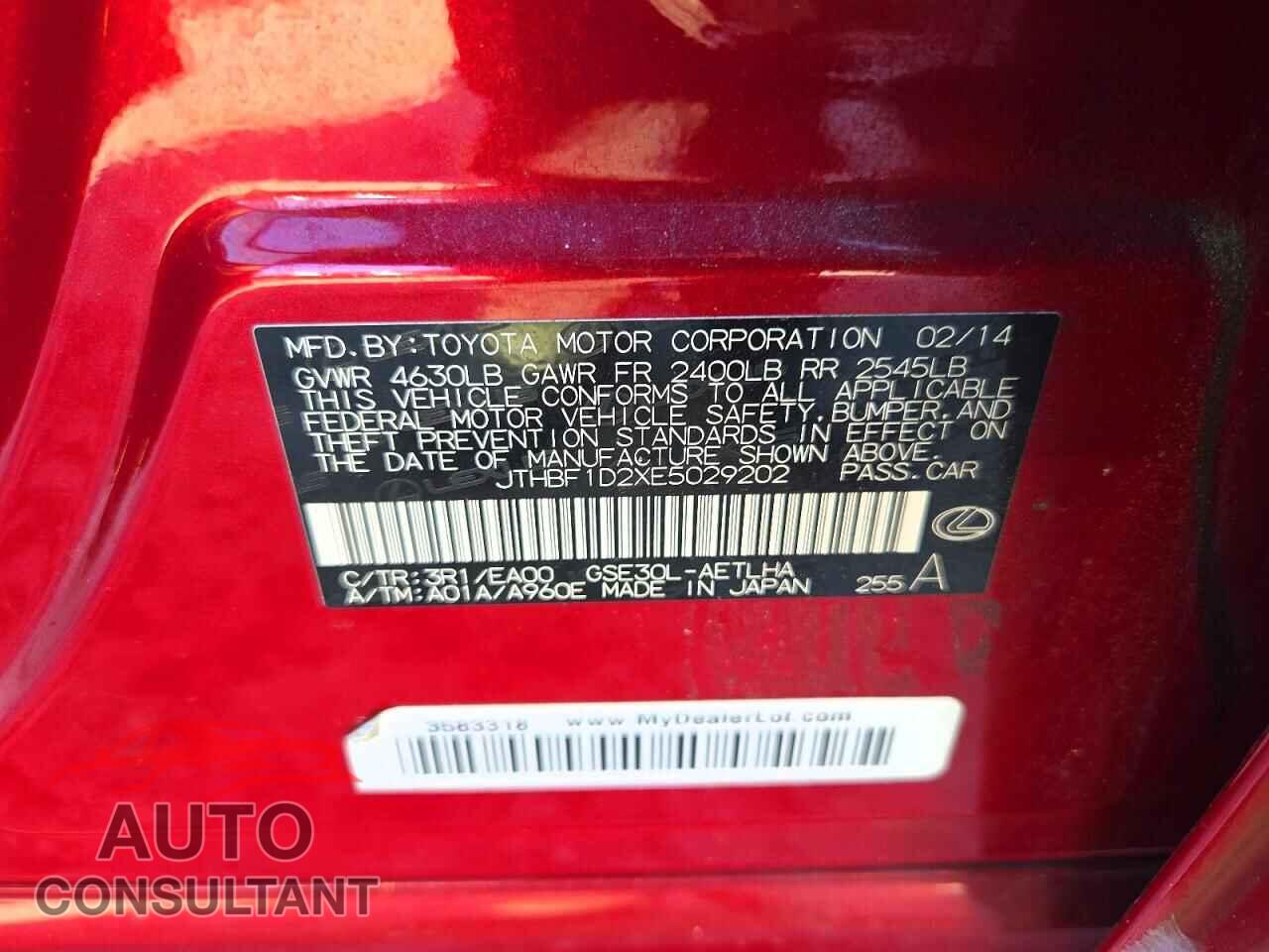LEXUS IS 2014 - JTHBF1D2XE5029202