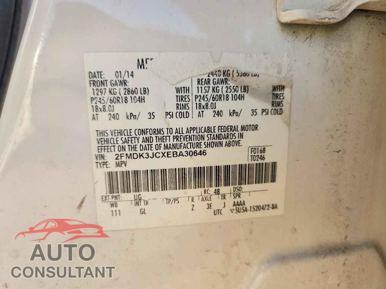 FORD EDGE 2014 - 2FMDK3JCXEBA30646
