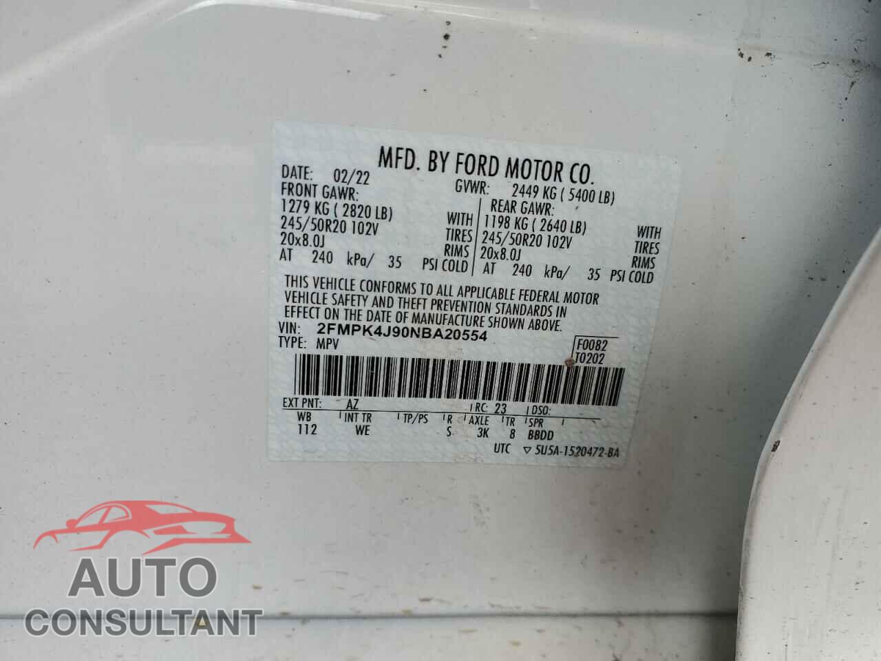 FORD EDGE 2022 - 2FMPK4J90NBA20554