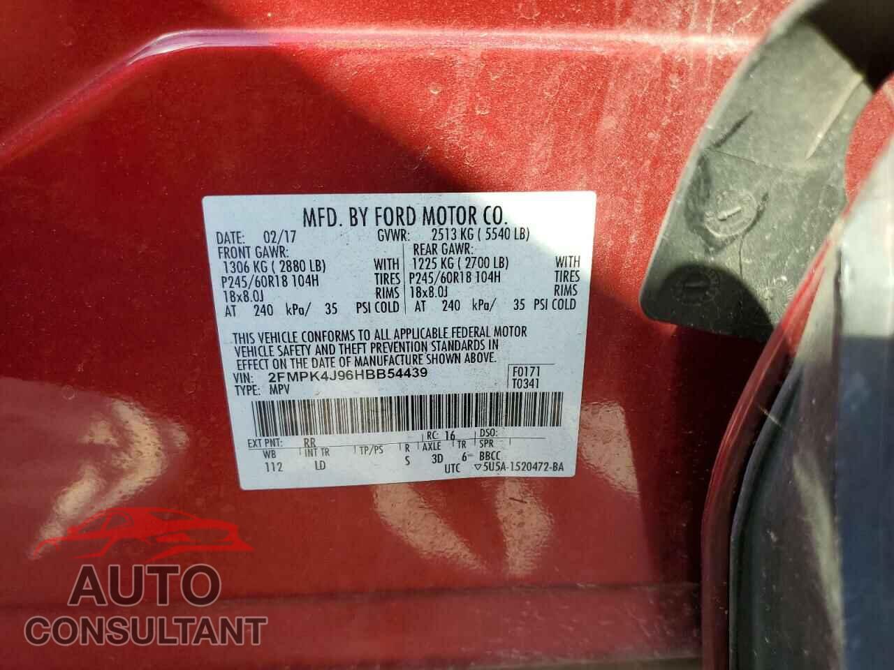 FORD EDGE 2017 - 2FMPK4J96HBB54439