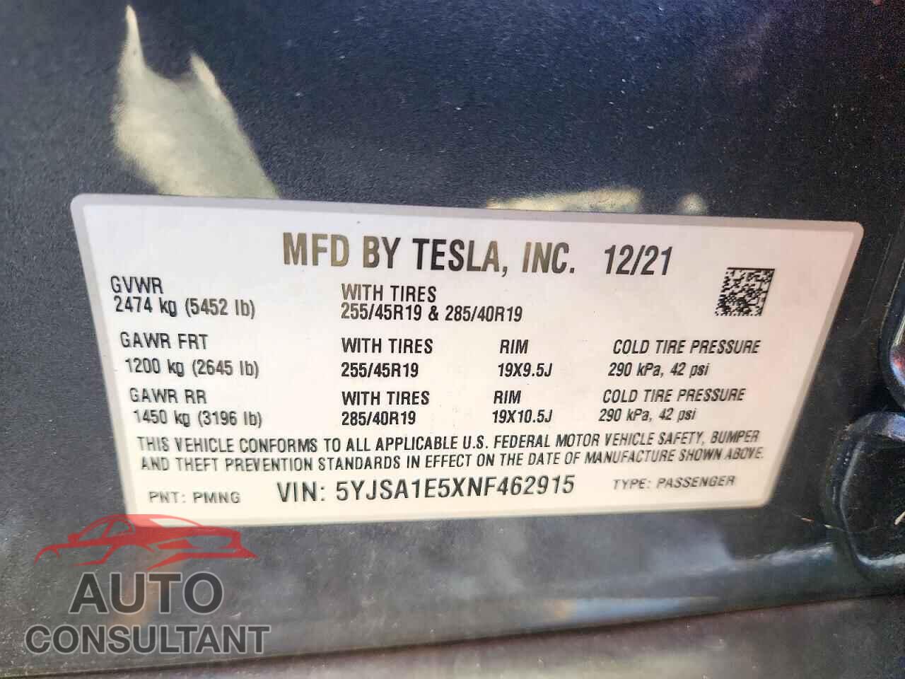 TESLA MODEL S 2022 - 5YJSA1E5XNF462915