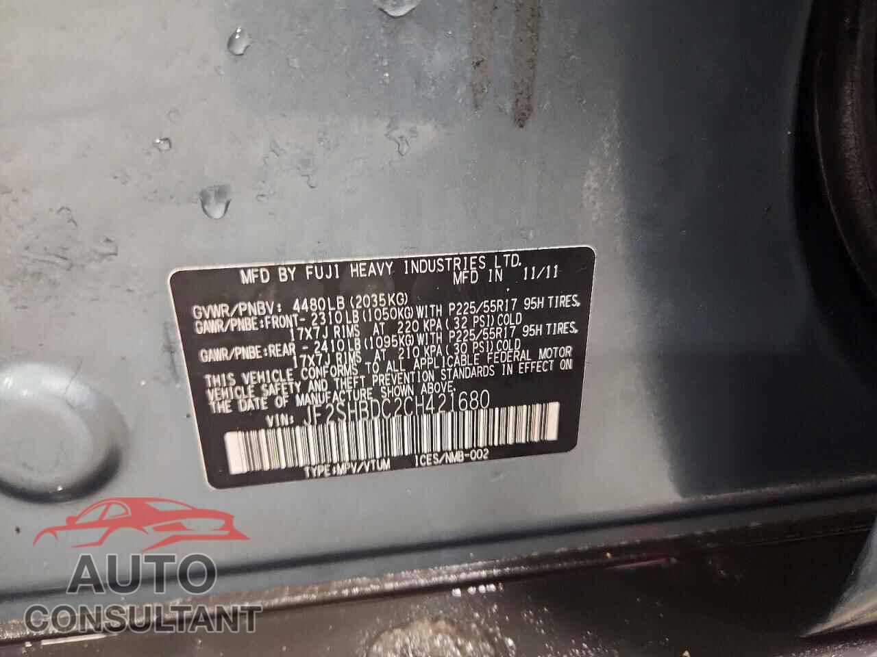 SUBARU FORESTER 2012 - JF2SHBDC2CH421680