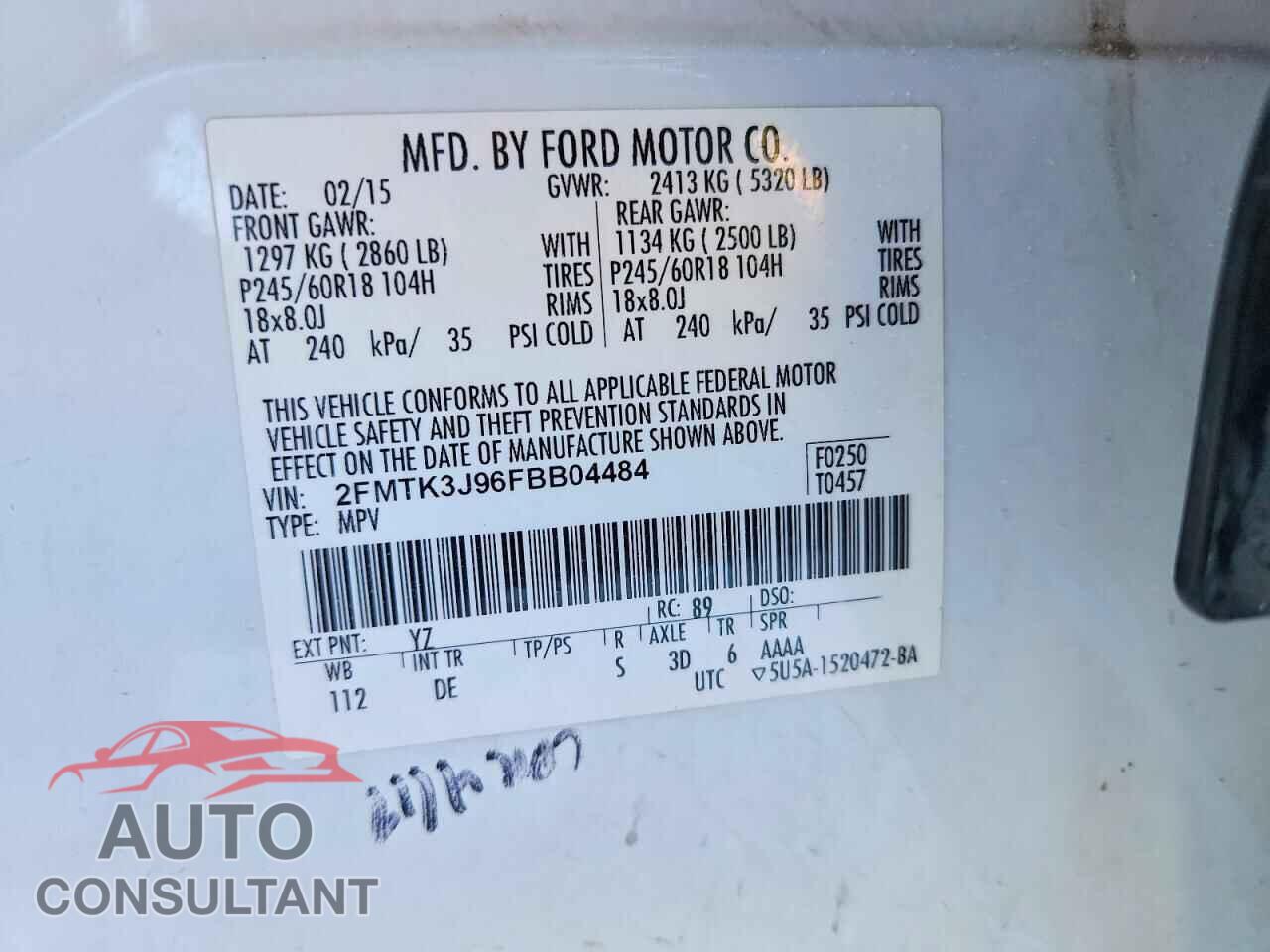 FORD EDGE 2015 - 2FMTK3J96FBB04484