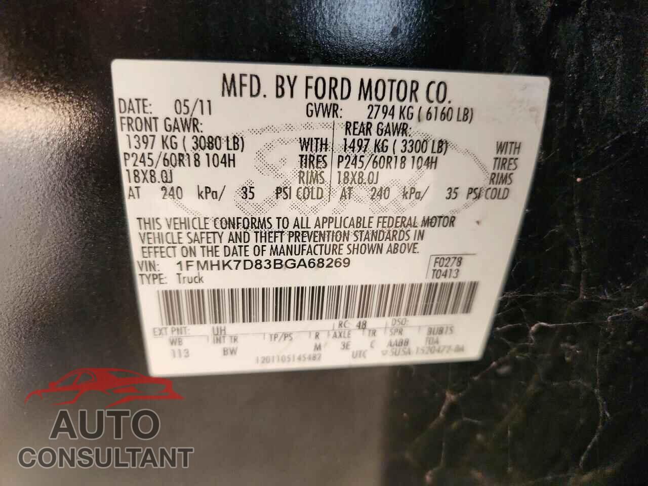 FORD EXPLORER 2011 - 1FMHK7D83BGA68269