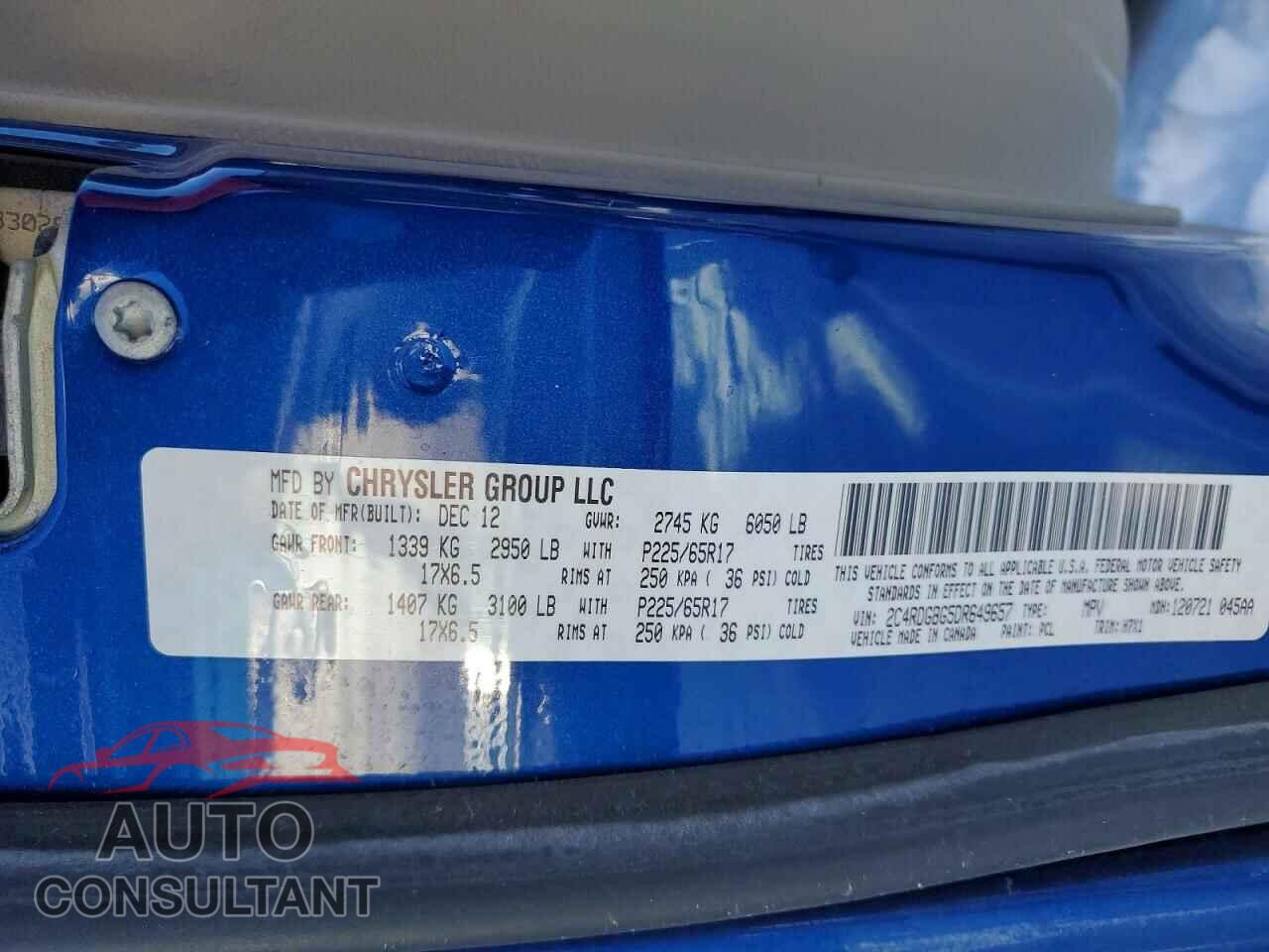 DODGE CARAVAN 2013 - 2C4RDGBG5DR649657