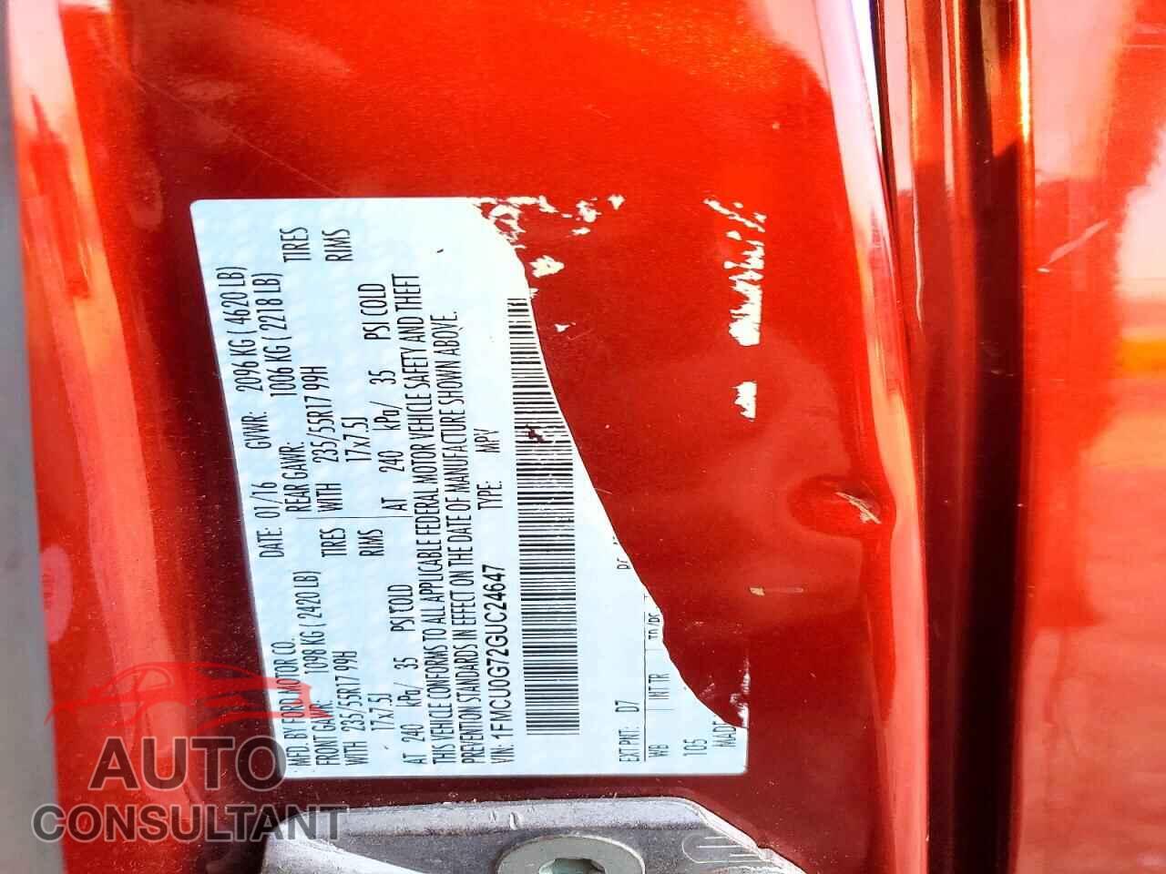 FORD ESCAPE 2016 - 1FMCU0G72GUC24647