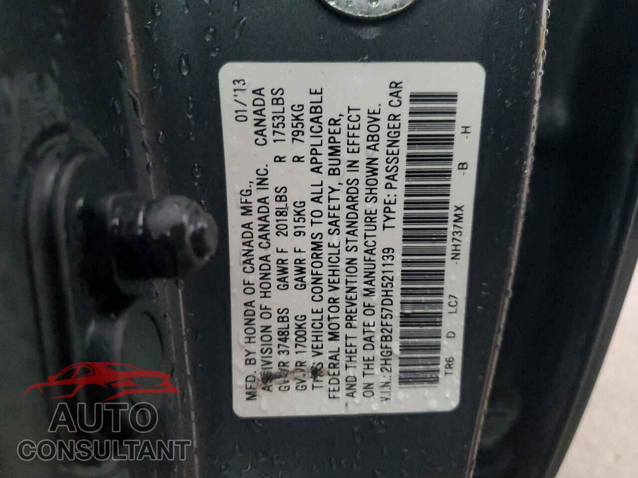 HONDA CIVIC 2013 - 2HGFB2F57DH521139