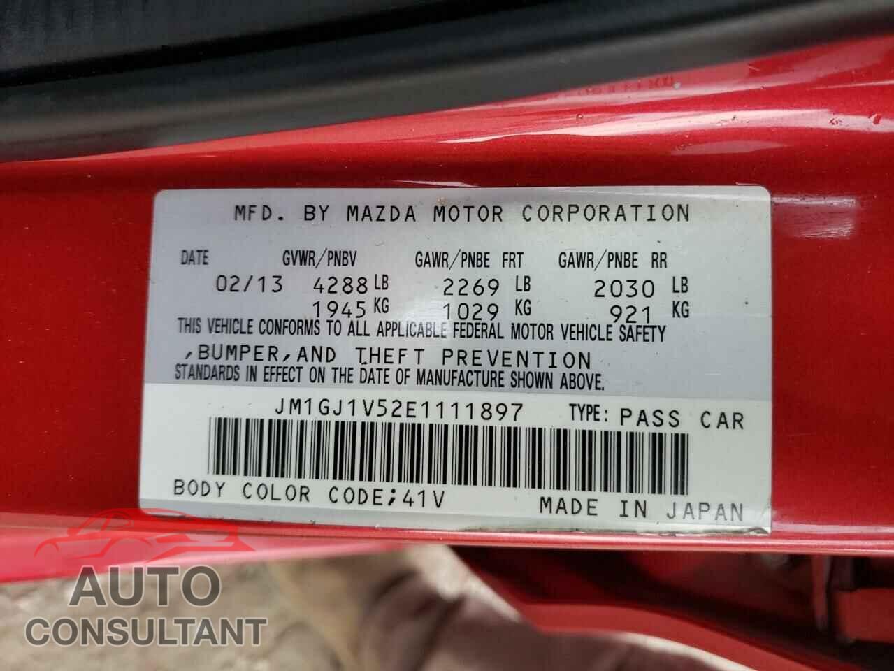 MAZDA 6 2014 - JM1GJ1V52E1111897