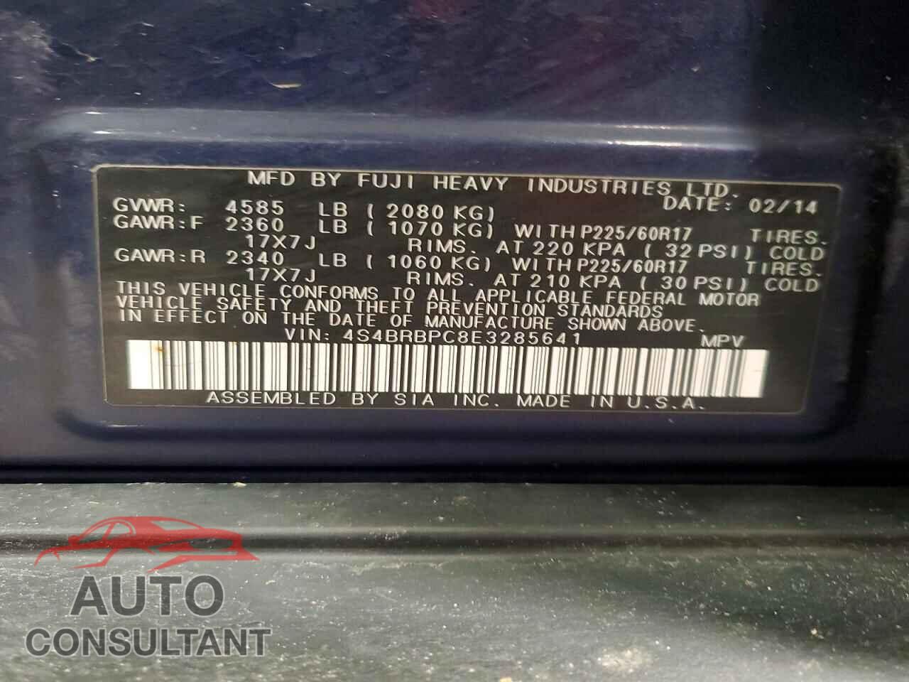 SUBARU OUTBACK 2014 - 4S4BRBPC8E3285641