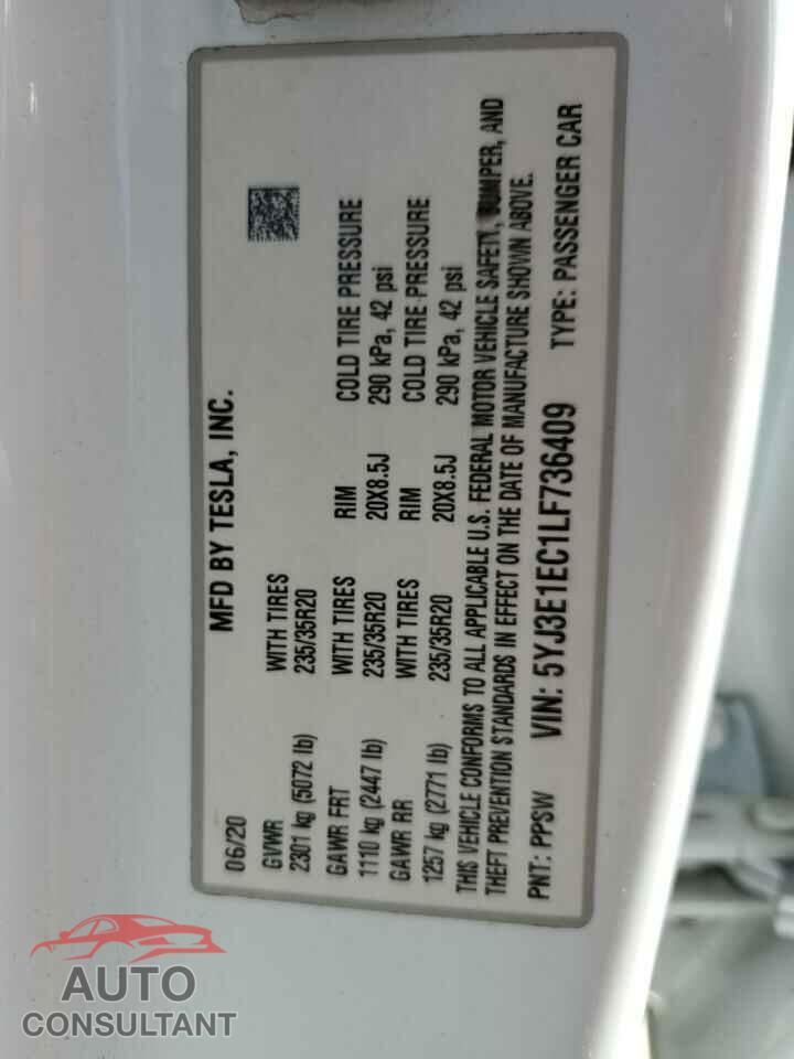 TESLA MODEL 3 2020 - 5YJ3E1EC1LF736409