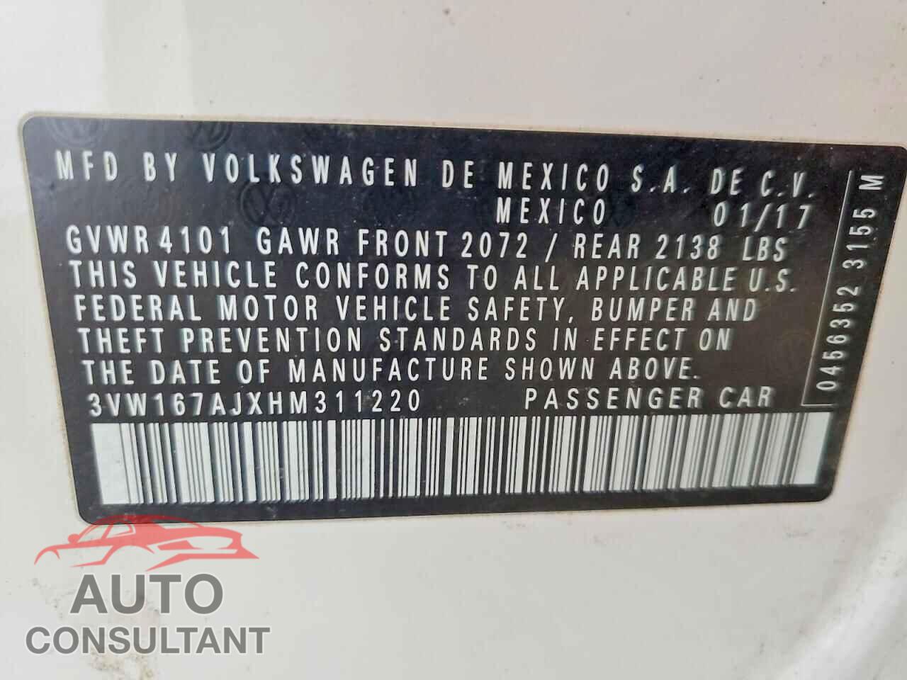 VOLKSWAGEN JETTA 2017 - 3VW167AJXHM311220