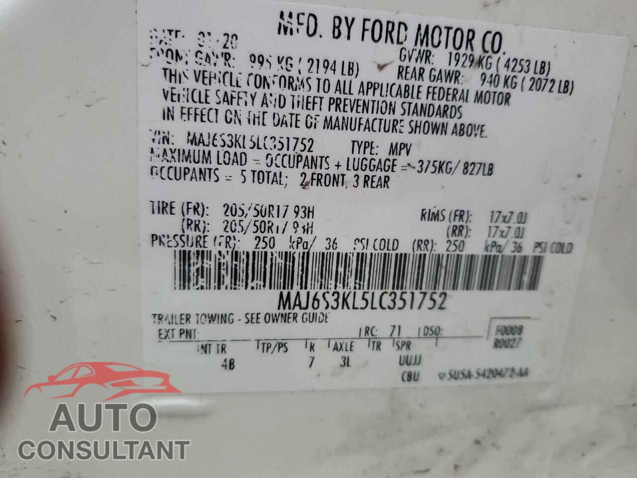 FORD ECOSPORT 2020 - MAJ6S3KL5LC351752