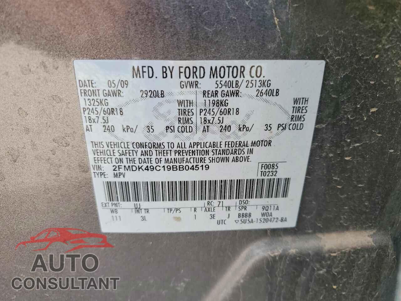 FORD EDGE 2009 - 2FMDK49C19BB04519