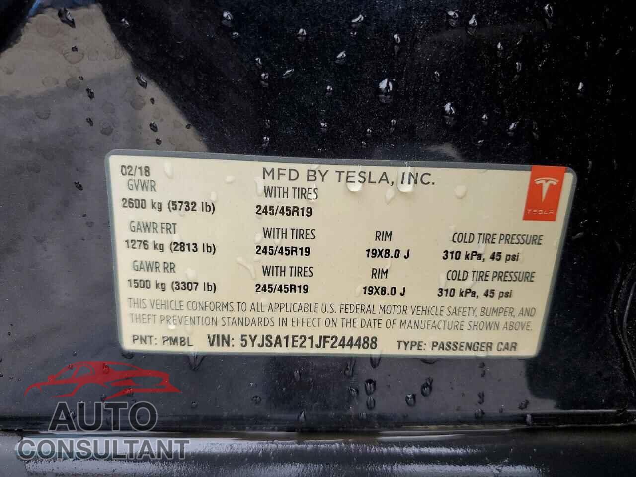 TESLA MODEL S 2018 - 5YJSA1E21JF244488