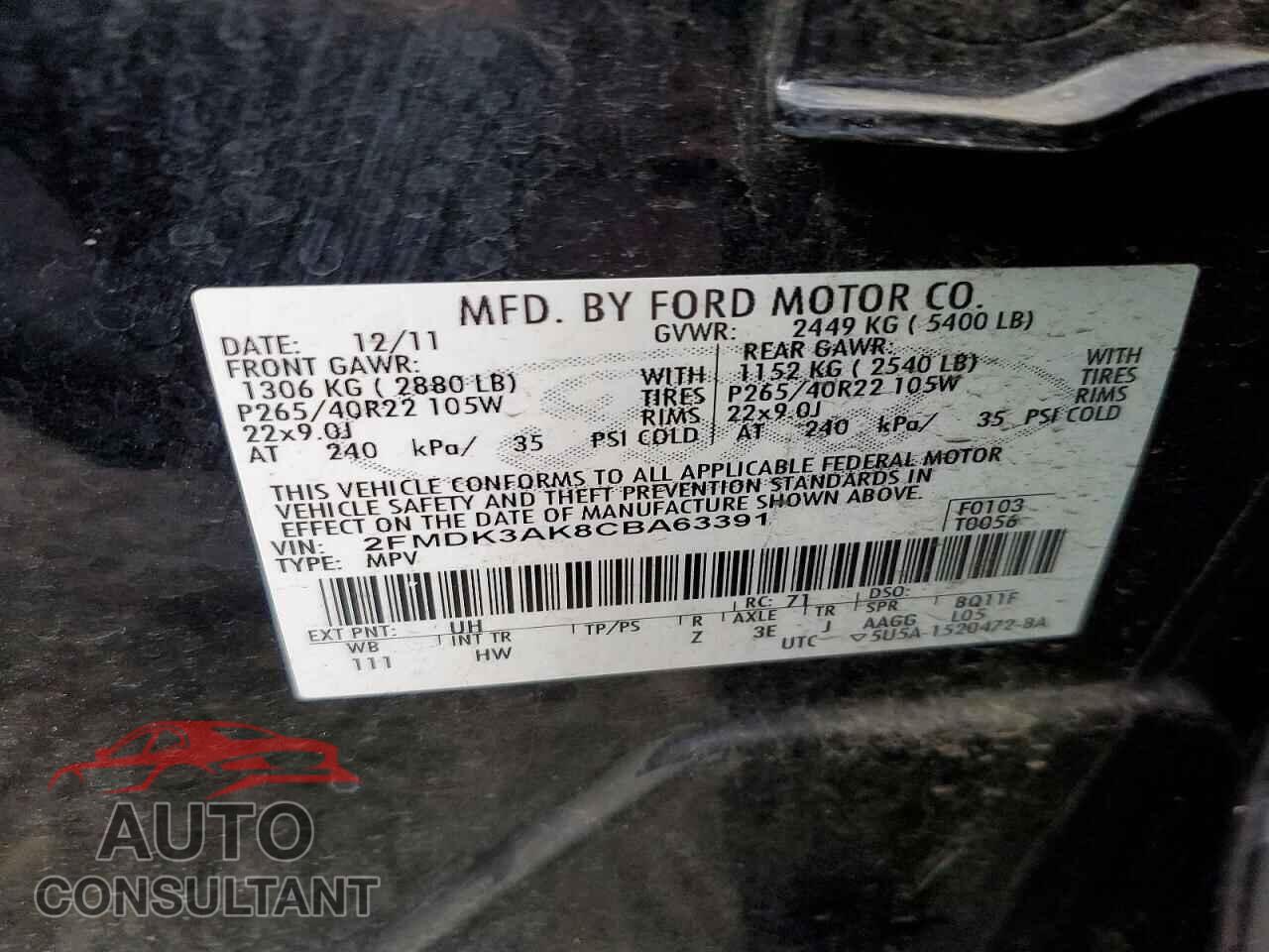 FORD EDGE 2012 - 2FMDK3AK8CBA63391