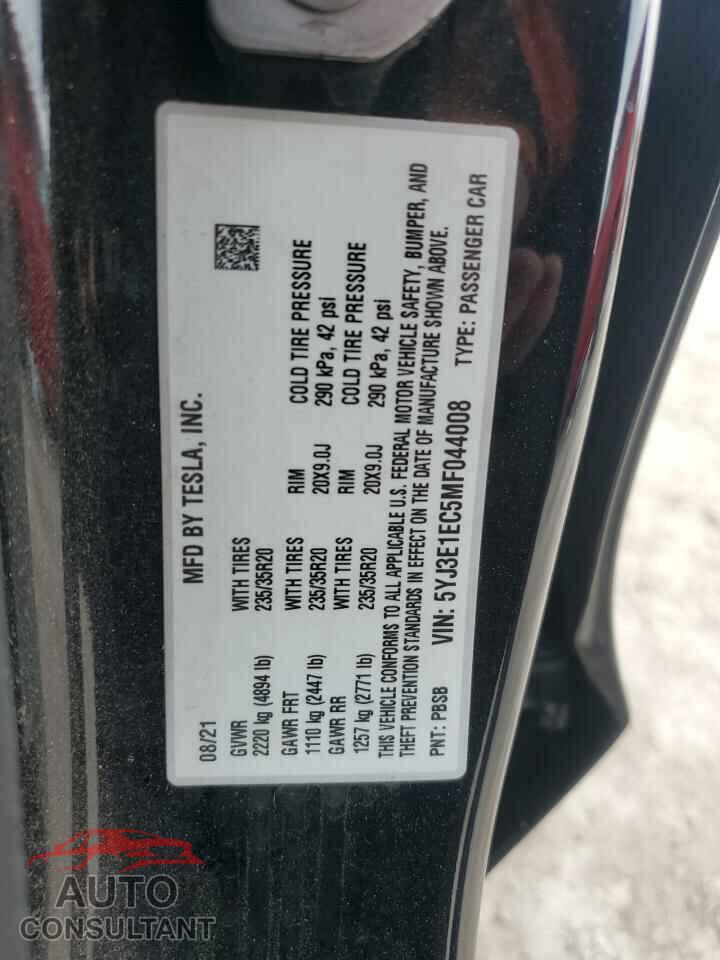 TESLA MODEL 3 2021 - 5YJ3E1EC5MF044008