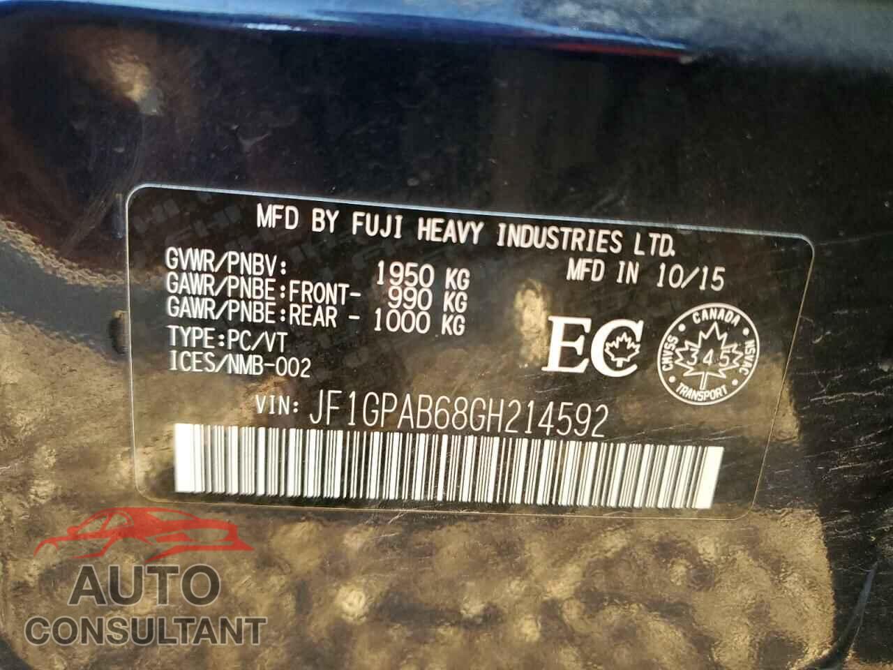 SUBARU IMPREZA 2016 - JF1GPAB68GH214592