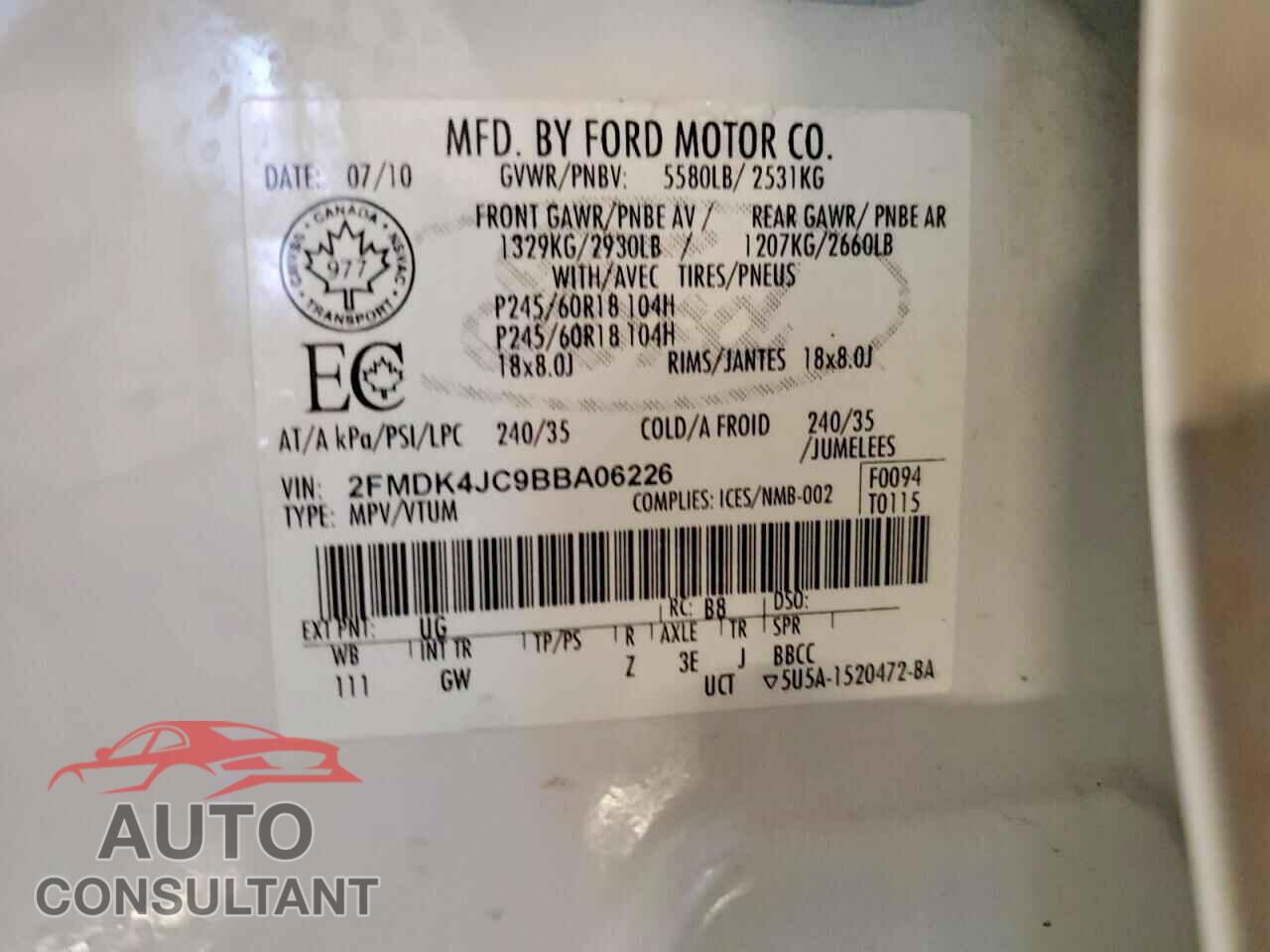 FORD EDGE 2011 - 2FMDK4JC9BBA06226